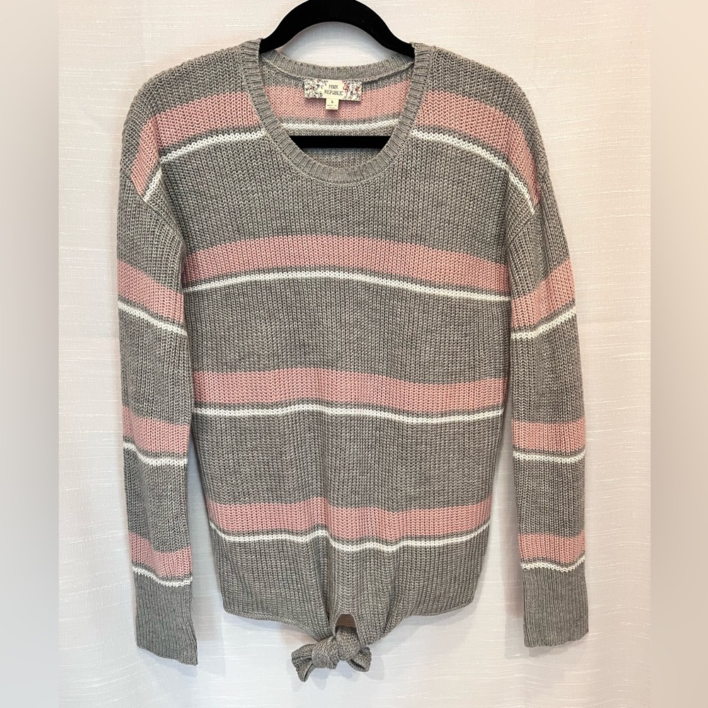 Pink Grey and White Stripe Sweater Sz Large Pink Republic